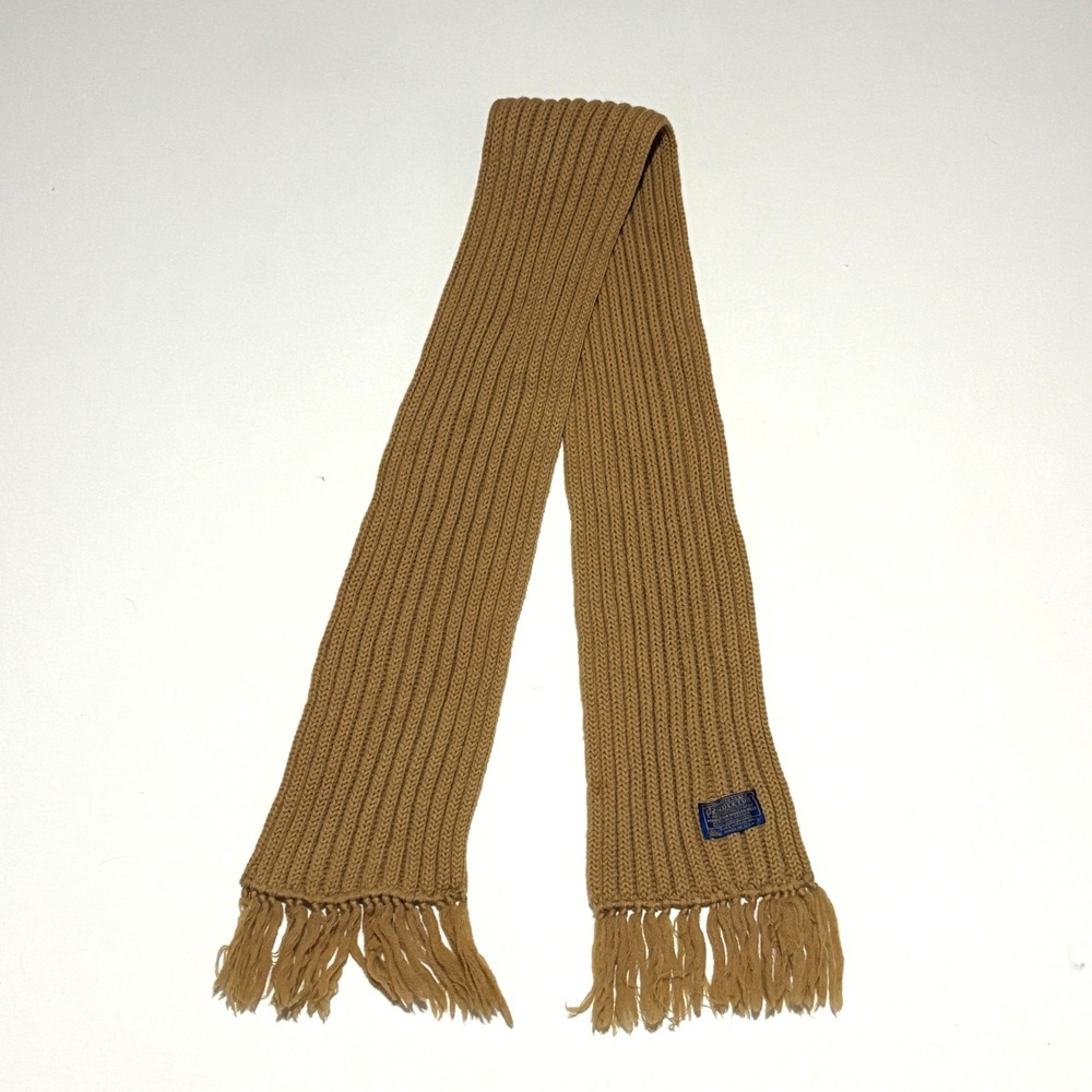 Vtg Pendleton Scarf Unisex OS Tan Camel Ribbed Knit Virgin Wool Fringe USA‎ Cozy
